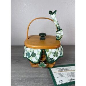 Longaberger 1999 Small Shamrock Basket w Lid Liner Glass Insert St Patrick's
